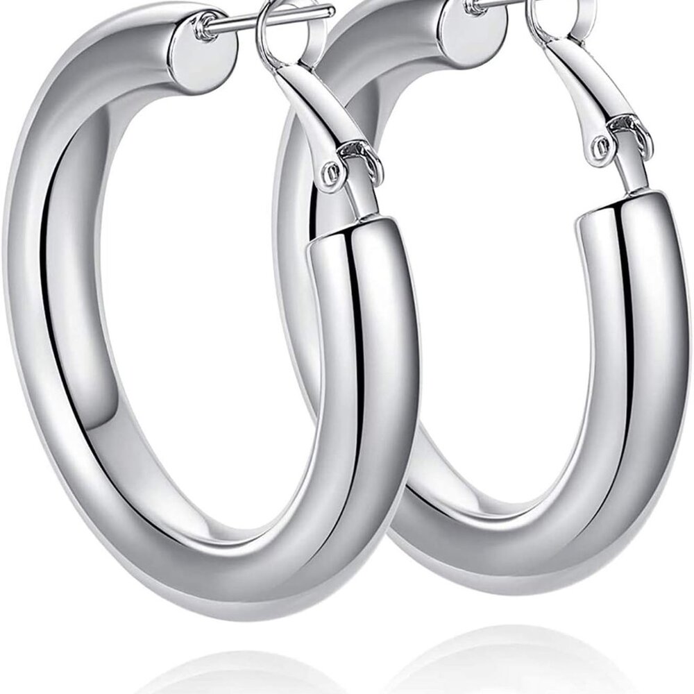 925 Sterling Silver Post Chunky Gold Hoop Earrings, 14K Gold Plated Earrings for